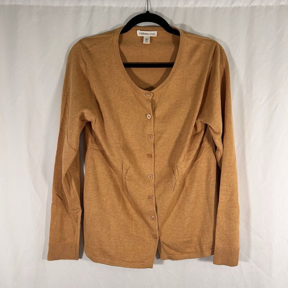 Coldwater Creek Silk Blend Cardigan Women's Medium Yellow Knit Button Up Round N